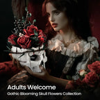 Adult gothic building kit with a skull rose bouquet, an anti-valentine gift and dark aesthetic centerpiece for flower fans