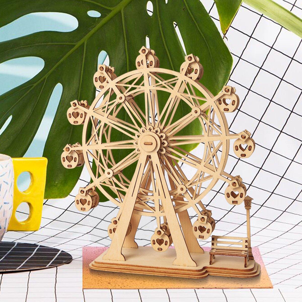 Assembled ferris wheel puzzle styled as home decor, a screen-free rotating model gift for teens, adults, and collectors