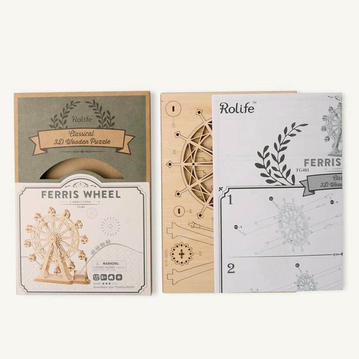 Boxed 120 piece wooden puzzle kit with pre-cut sheets and step-by-step instructions for a no glue beginner build