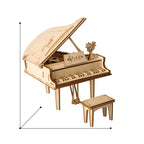 Glue-free grand piano wooden puzzle for adults and beginners with 74 friction-fit pieces that build display-ready desk decor