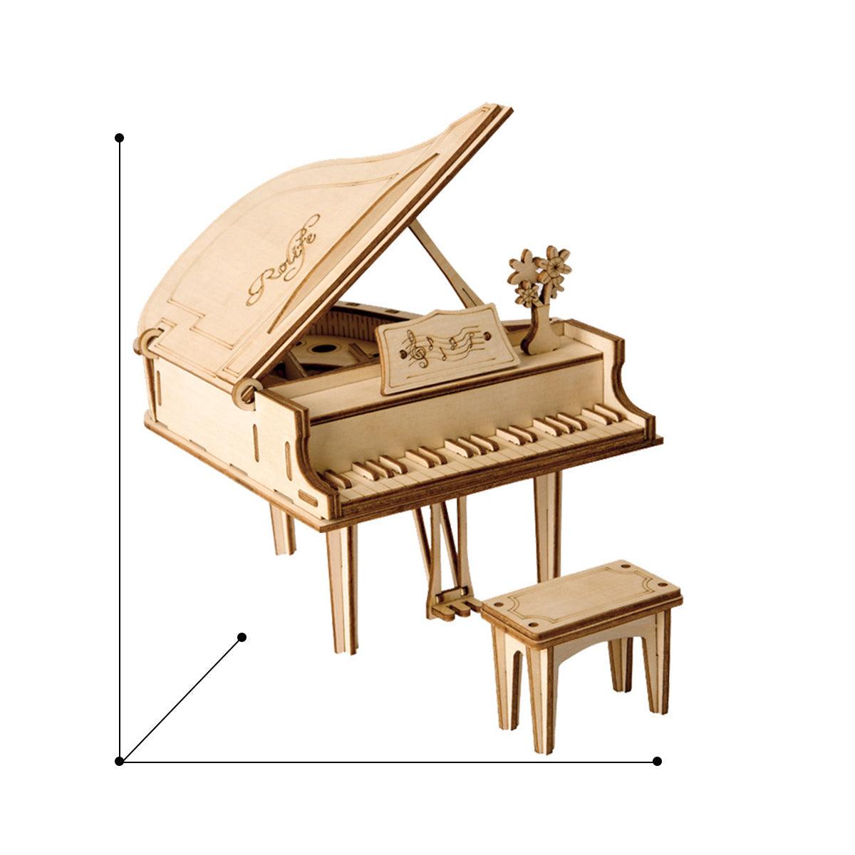 Glue-free grand piano wooden puzzle for adults and beginners with 74 friction-fit pieces that build display-ready desk decor