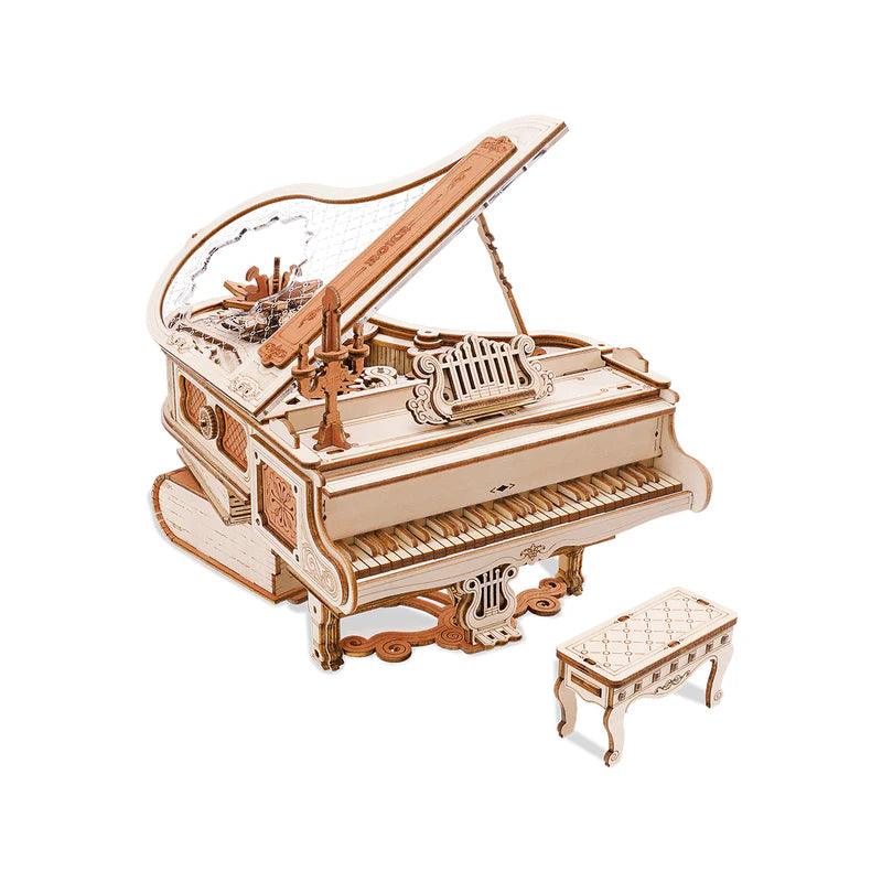 Grand Symphony piano music box wooden puzzle with self playing keys that move and play a melody when you wind it