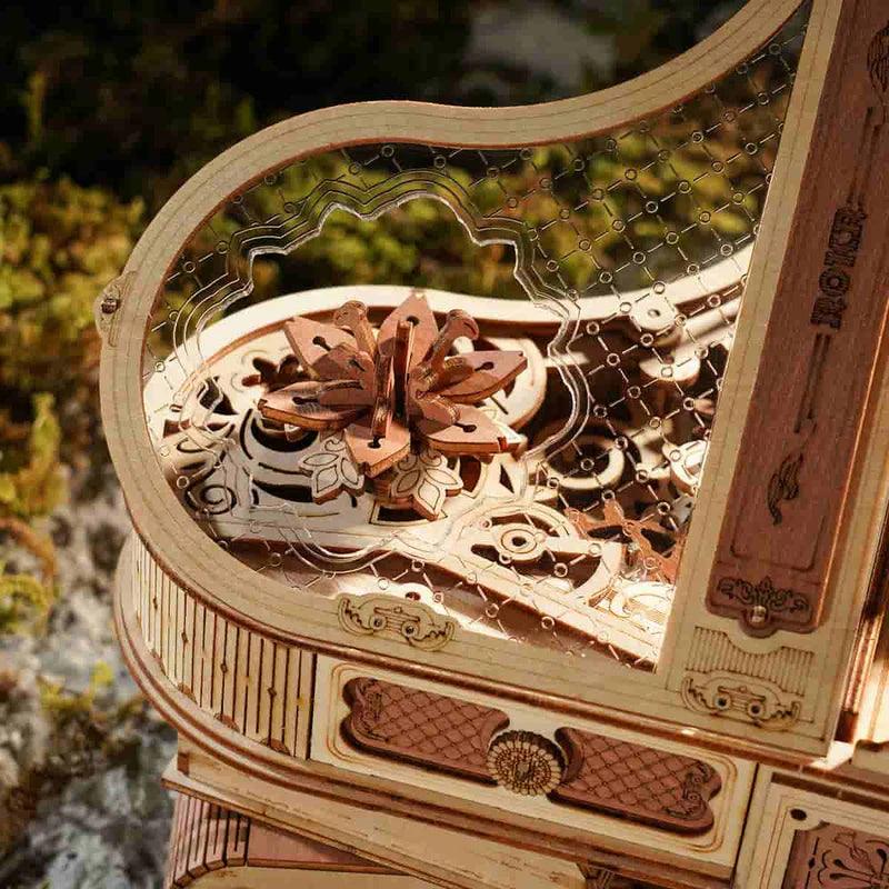 174 piece precision cut wooden puzzle kit that fits together without glue for a rewarding three to five hour build