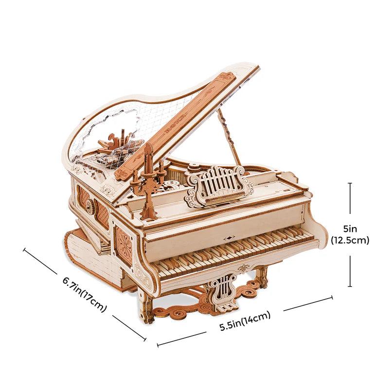 Miniature grand piano puzzle model that doubles as a decorative music box showpiece for home or office shelves
