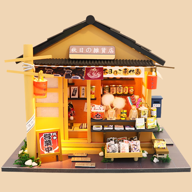 Grocery store miniature dollhouse kit in 1:24 scale, a lit Japanese market shop for adult model makers and hobby gifts
