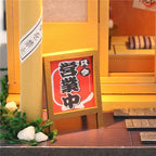 Little open shop sign at a miniature grocery store front, a 1:24 Japanese market building kit for miniature collectors