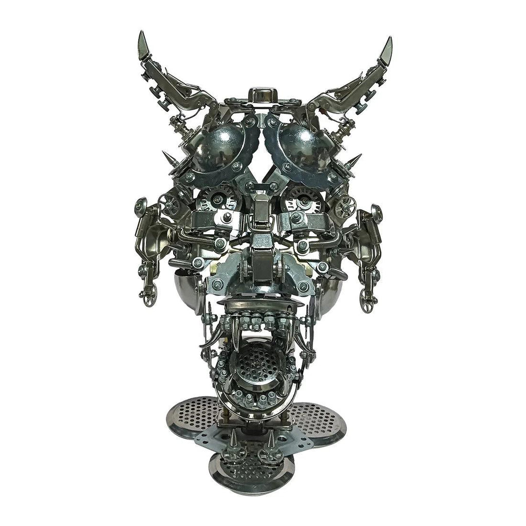 Hannya Japanese demon mask 3D metal puzzle with glowing red eyes, a steampunk model kit for adults and desk decor