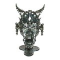 Hannya Japanese demon mask 3D metal puzzle with glowing red eyes, a steampunk model kit for adults and desk decor