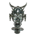 Hannya Japanese demon mask 3D metal puzzle with glowing red eyes, a steampunk model kit for adults and desk decor