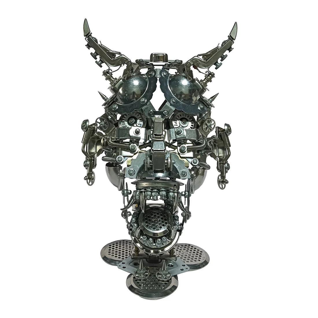 Hannya Japanese demon mask 3D metal puzzle with glowing red eyes, a steampunk model kit for adults and desk decor