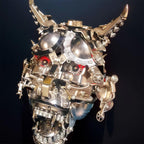 Horned oni mask with bared fangs from Japanese Noh theater folklore, a metal model kit for collectors and wall decor