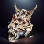 Japanese Hannya mask with wall-mount and desktop stand display, a steampunk metal model kit for home gallery decor