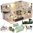 Miniature dollhouse kit with build-it furniture including a grand piano, bathtub, sofa and bed, a 1:24 craft project and gift
