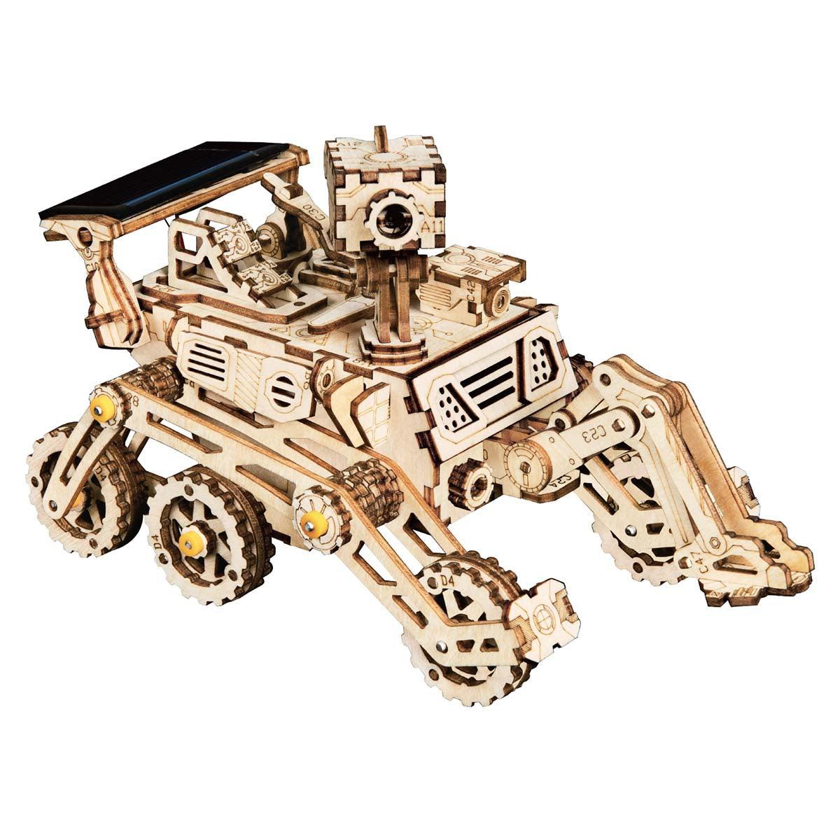 Harbinger Rover wooden model kit builds a solar powered Mars rover, NASA inspired STEM toy for kids 8 and up