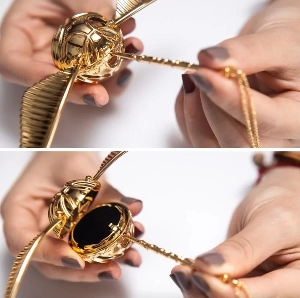 Golden Snitch box with a delicate chain necklace, a Harry Potter keepsake and jewelry storage gift for Potterheads RNGBX1