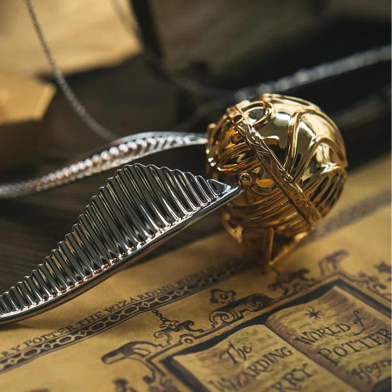 Silver wing snitch ring box with a chain, a Harry Potter anniversary keepsake and desk decor gift for collectors RNGBX2