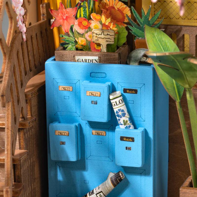 Book nook shelf insert with side opening windows and doors, a rewarding weekend craft for miniature enthusiasts