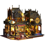 LED miniature house kit that builds a glowing wooden magic city, an illuminated dollhouse display for adults KIt Only, Kit + Dust Cover