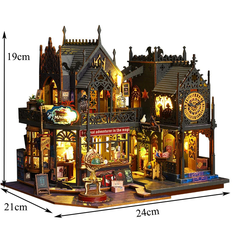 Magic city miniature dollhouse kit with glowing LED windows, a weekend craft project and desk decor gift idea KIt Only, Kit + Dust Cover