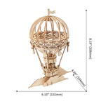 140 piece wooden hot air balloon puzzle kit that builds a standing balloon model, a birthday and holiday gift for hobbyists