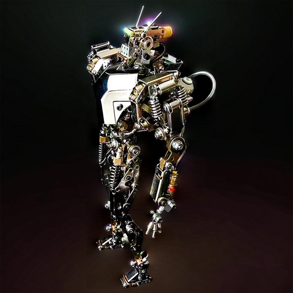Metal robot model kit with LED lighting and diamond lattice armor for mecha collectors and engineers