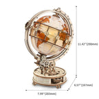 Wooden 3D globe puzzle on a stand with a warm LED interior, a 180 piece world map craft for adult model builders