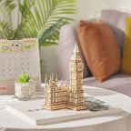 Big Ben clock tower puzzle displayed as home decor, an illuminated London landmark gift for architecture enthusiasts