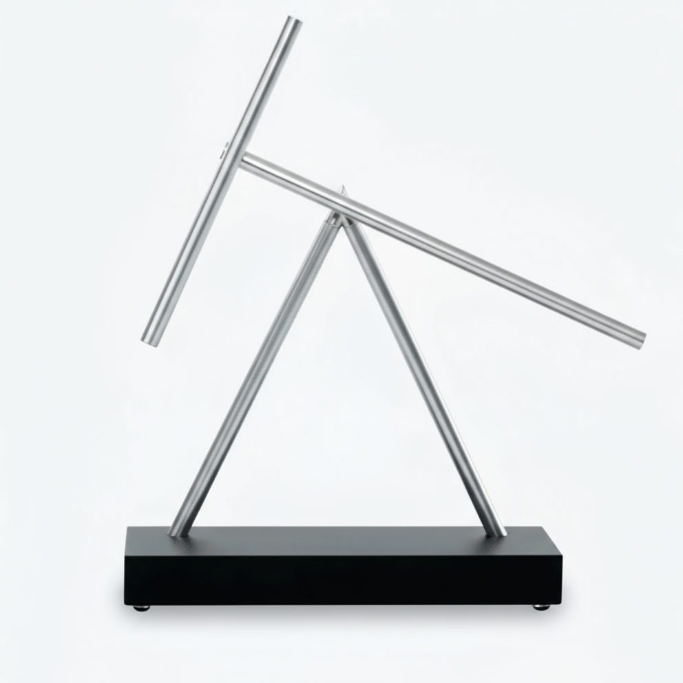 Iron Man 2 swinging sticks kinetic sculpture with counterweighted aluminum arms and a matte Black base for executive desks