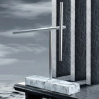 Whisper quiet swinging sticks sculpture on a White marble base, stress relief office decor and a calming desk fidget