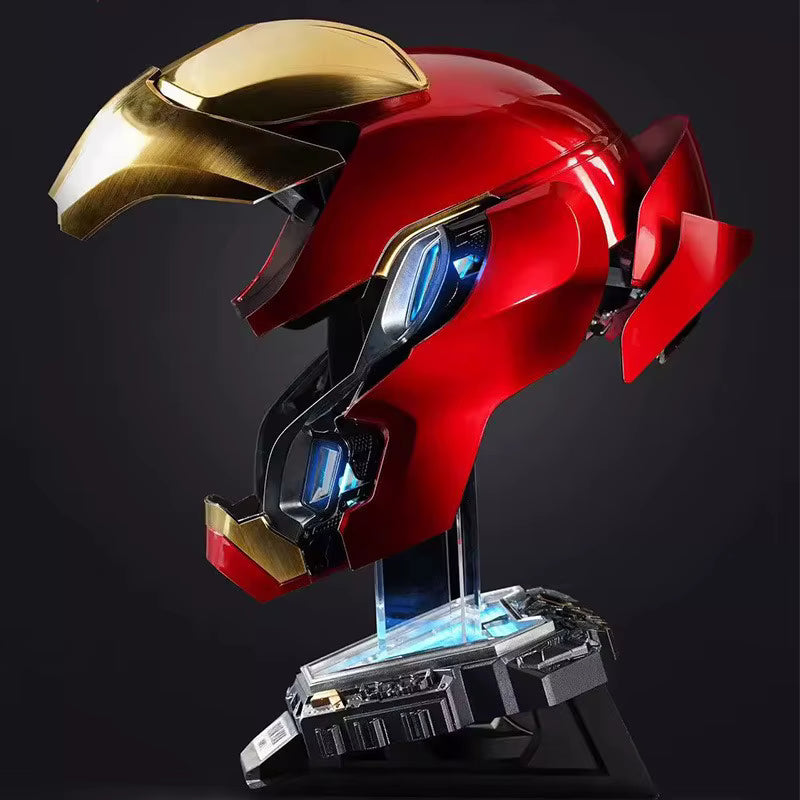 Iron Man helmet stand with LED illuminated hexagonal acrylic display base for MK5 MK42 MK50 cosplay helmet collectors