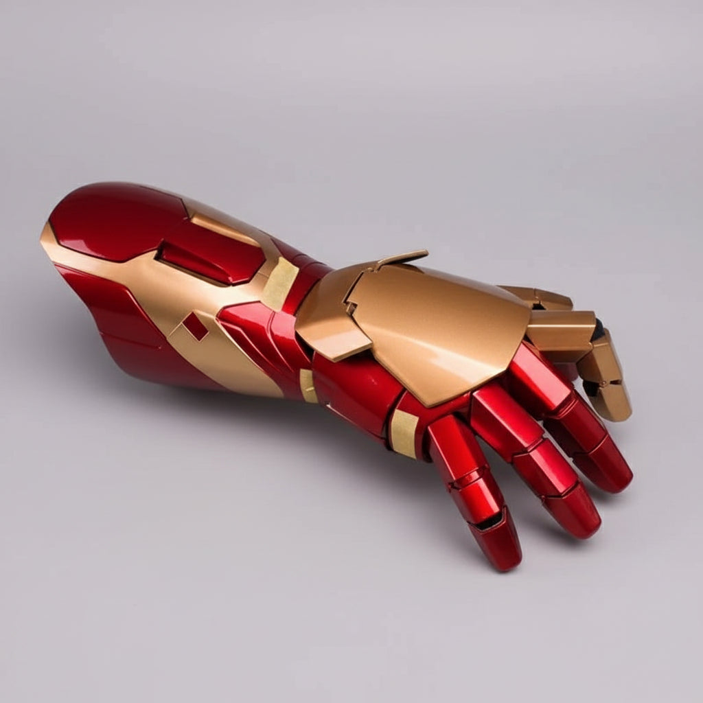 Iron Man MK42 forearm gauntlet with articulated finger joints in red and gold ABS for cosplay and display Left Arm Right Arm