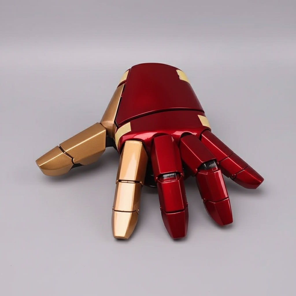 Red and gold Mark 42 hand gauntlet with gesture trigger repulsor for Marvel fan gifts and cosplay builds Left Hand Right Hand