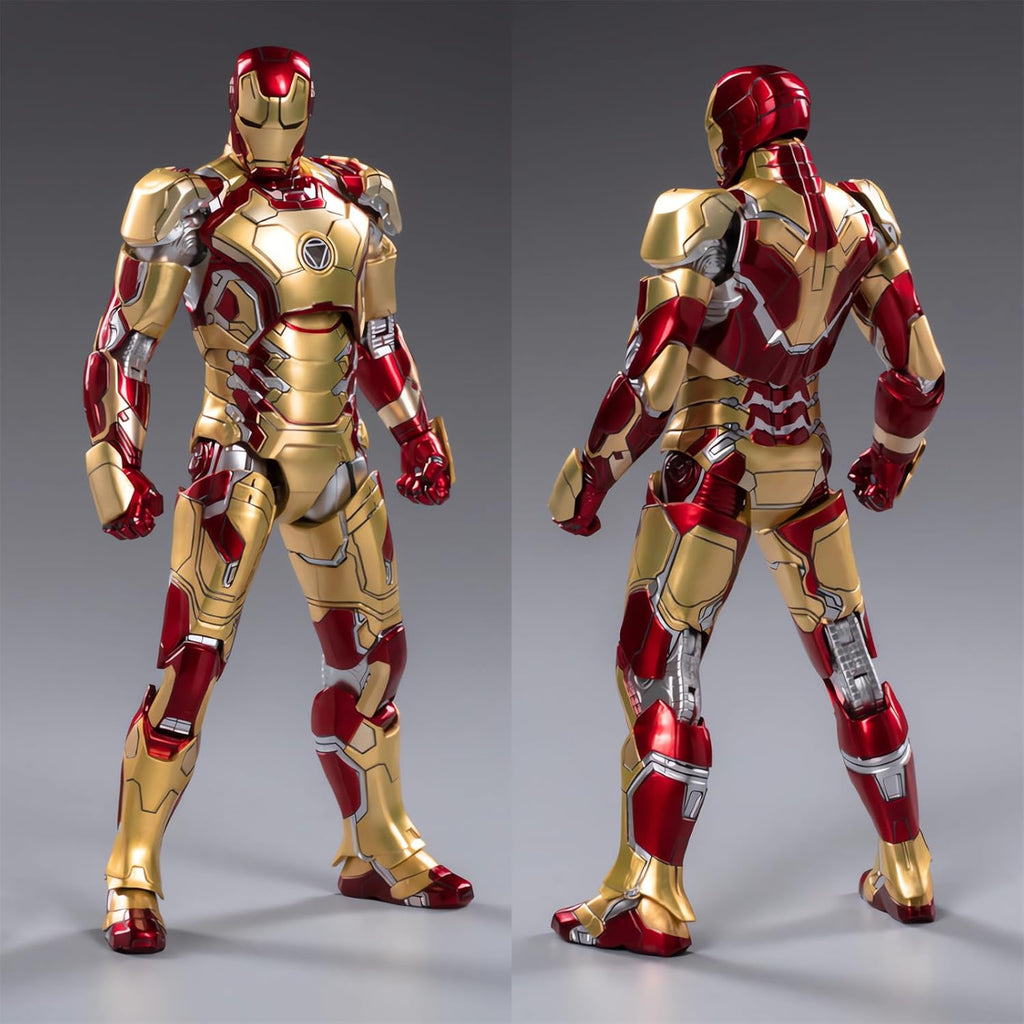 Mark 42 Iron Man poseable action figure with red and gold metallic armor and repulsor detail for Marvel display shelf