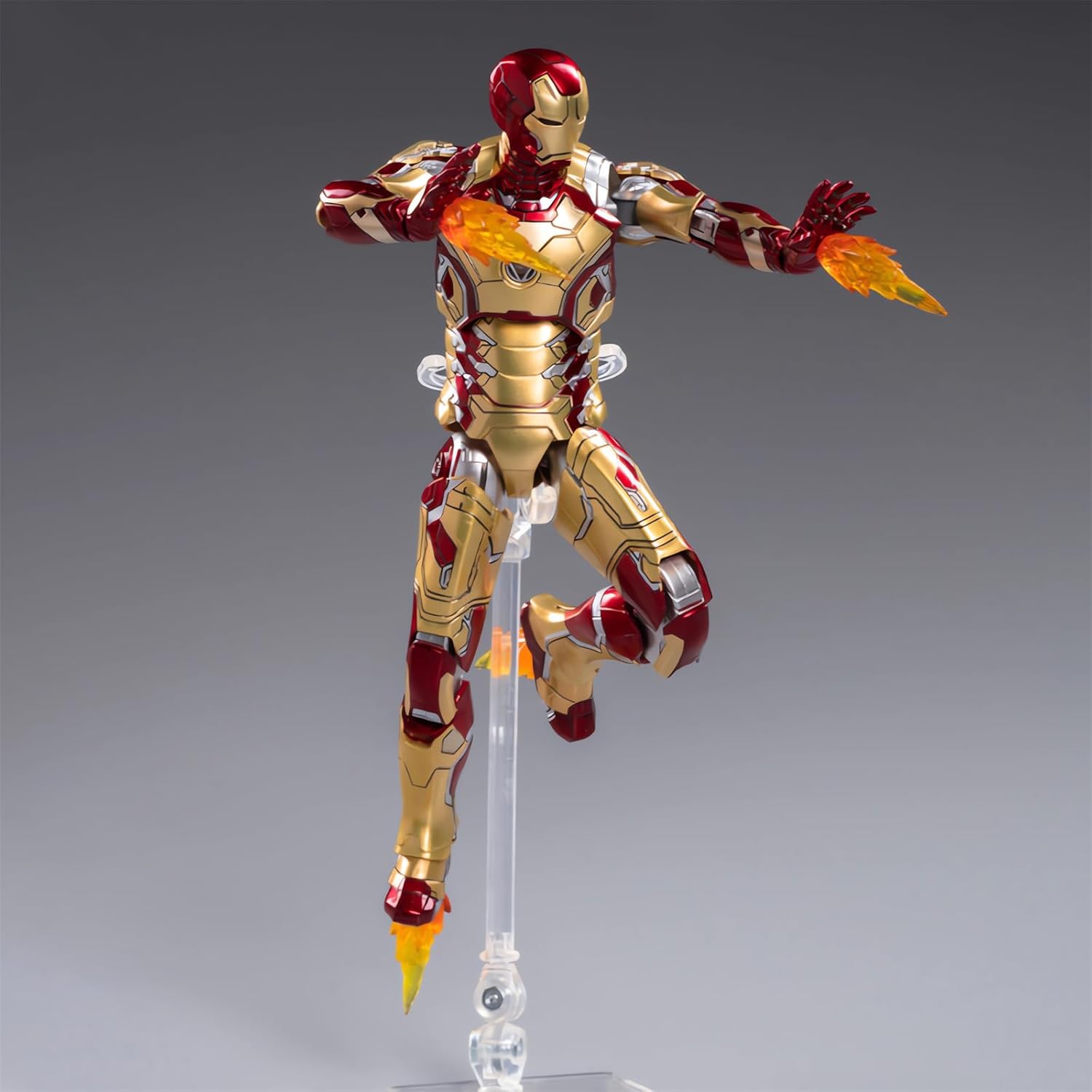 Iron Man MK42 Marvel action figure with metallic luster paint and flame effect attachments for adult collectors