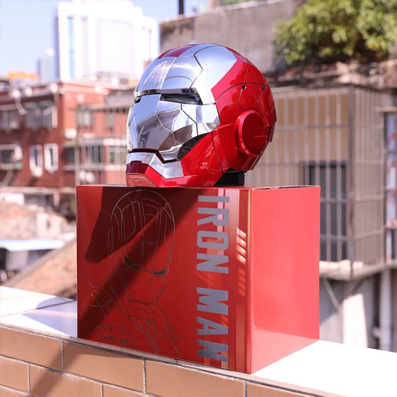 1:1 wearable Iron Man MK5 metal mask helmet with Jarvis voice control led eyes for Marvel fans in Gold and Silver