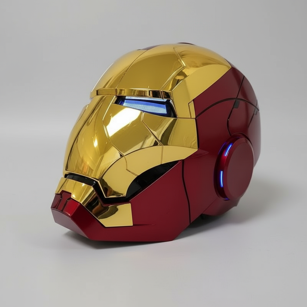 Gold led eye Iron Man MK5 wearable helmet with motorized faceplate and Jarvis voice control for collectors