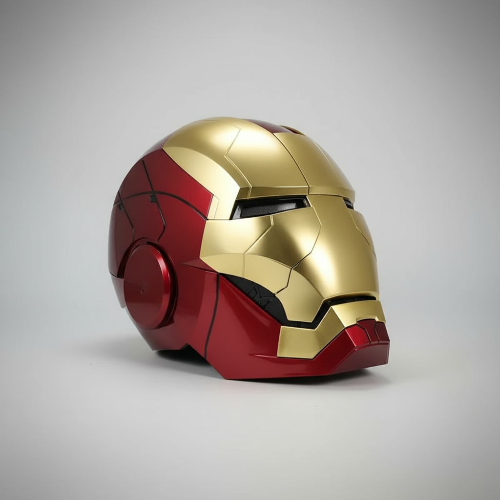Gold wearable Iron Man MK5 cosplay helmet with Jarvis voice control led eyes and combat mode for conventions