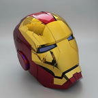 Gold motorized faceplate Iron Man MK5 helmet with combat mode red eyes and Jarvis voice control for cosplay