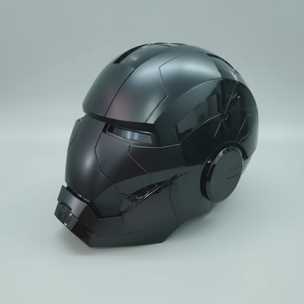 Matte black Iron Man MK5 helmet with motorized faceplate and LED eyes for wearable Marvel cosplay costume MK5-60CM-BLK-BLUE MK5-60CM-BLK-RED