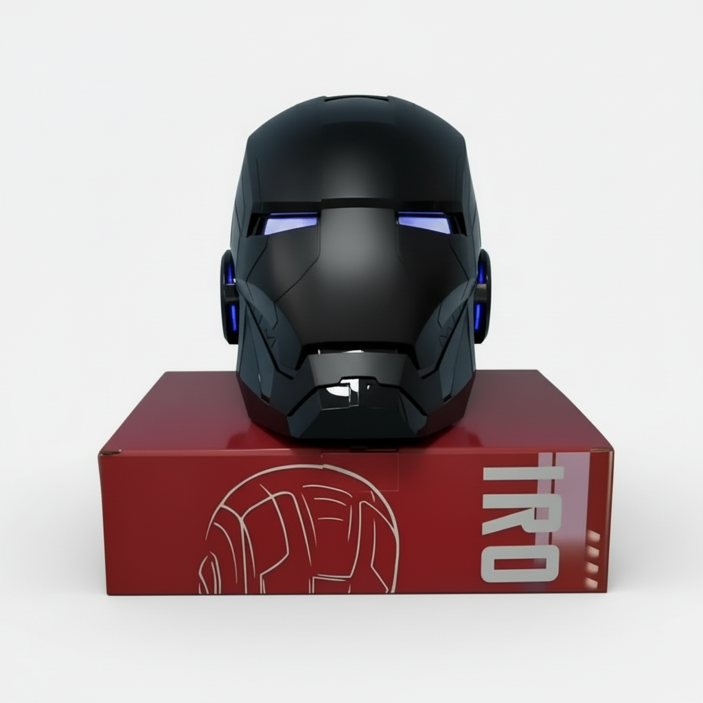 Wearable Iron Man MK5 helmet with JARVIS voice control and blue LED eyes for Marvel cosplay and costume wear MK5-60CM-BLK-BLUE