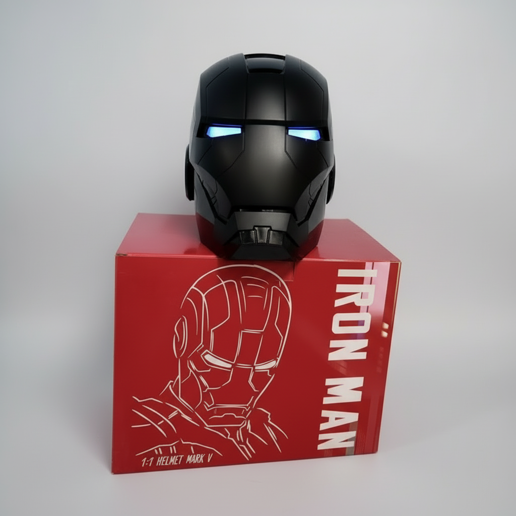 Black Iron Man MK5 helmet with blue LED eyes and 2.4G remote control for wearable Marvel cosplay and display MK5-60CM-BLK-BLUE