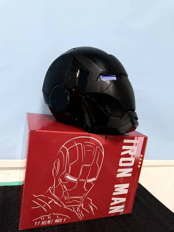 Wearable Iron Man MK5 helmet with blue eyes and voice control, a Marvel collectible mask and cosplay gift idea MK5-60CM-BLK-BLUE