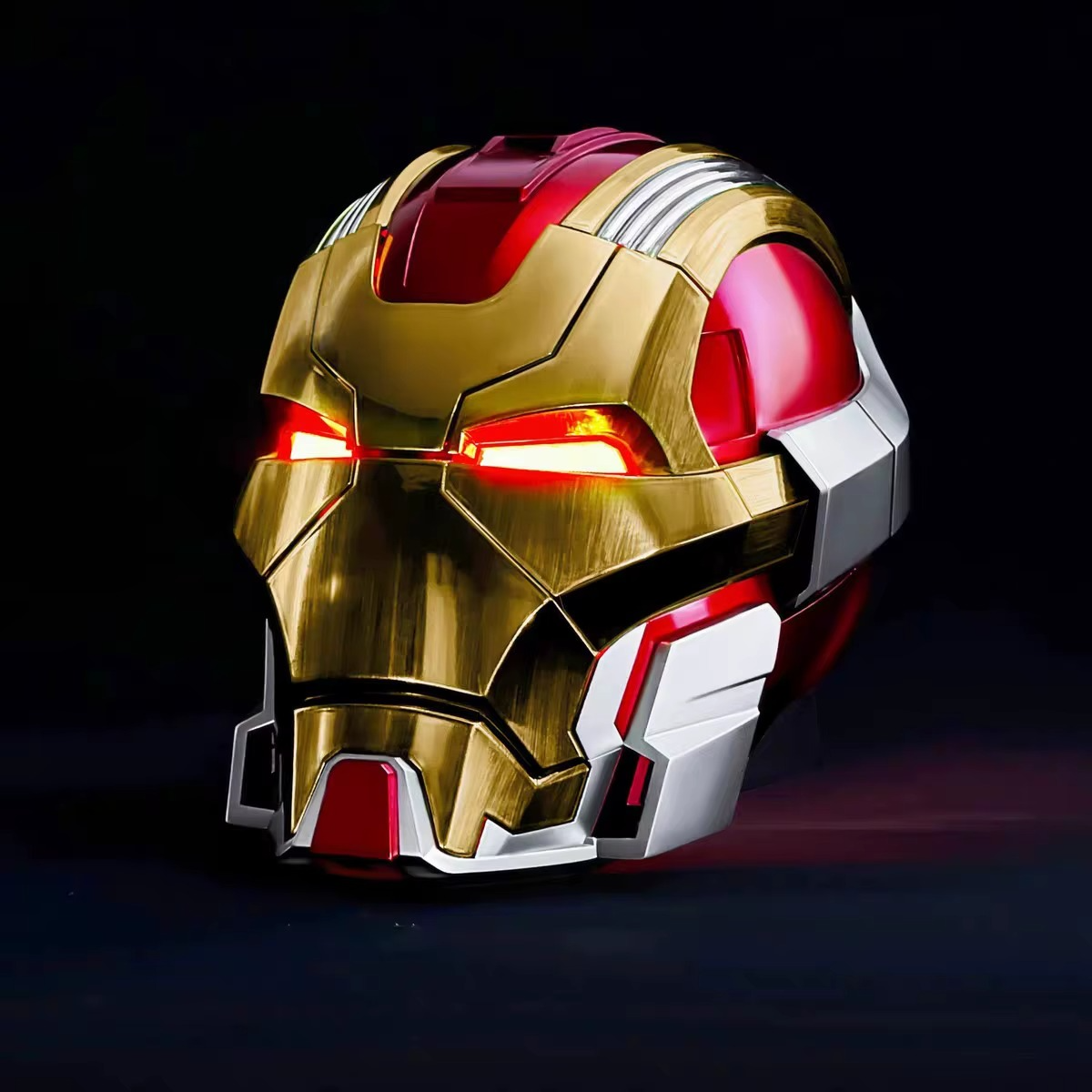 Gold Iron Man Mark 17 wearable helmet with 2.4G remote and LED eyes, a Marvel collectible cosplay metal mask MK17-60CM-GLD