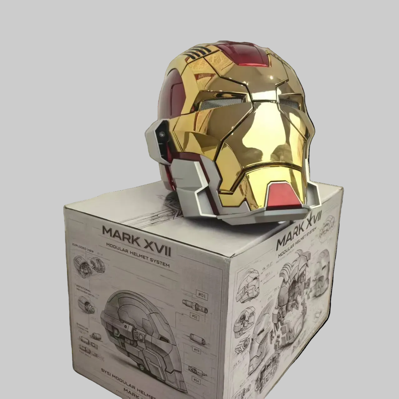 Iron Man MK17 gold helmet with LED eyes and JARVIS voice control for cosplay costume and convention wear use MK17-60CM-GLD