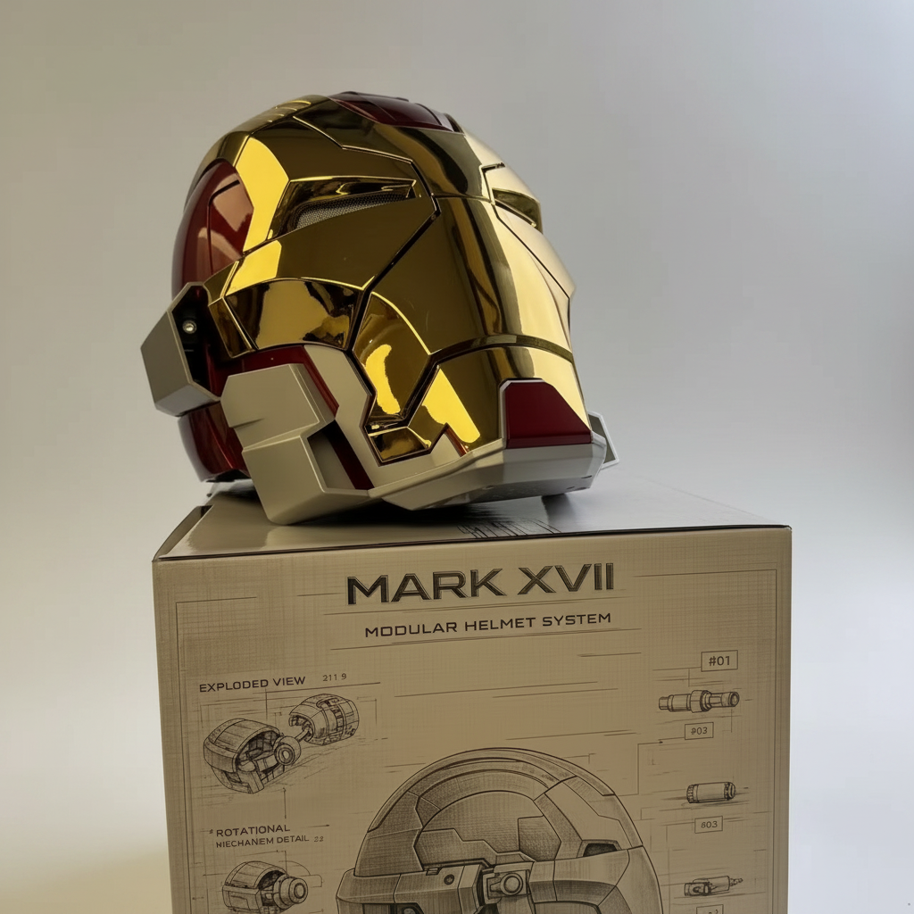 Gold Iron Man Mark 17 wearable helmet replica with voice control and LED eyes for Marvel fan desk display MK17-60CM-GLD