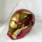 Gold Iron Man Mark 50 wearable helmet replica with voice control and LED eyes, a Marvel collectible metal mask MK50-60CM-GLD