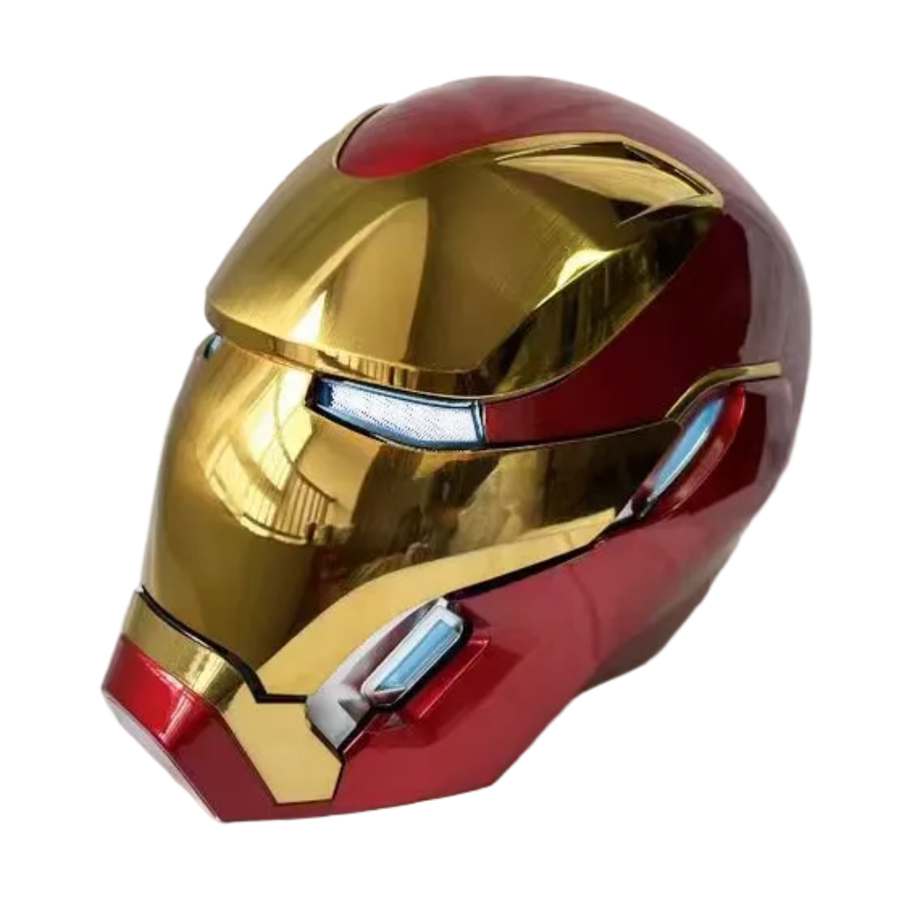 Gold Iron Man MK50 cosplay helmet with LED eyes and voice control for Marvel costume display and fan gifting MK50-60CM-GLD