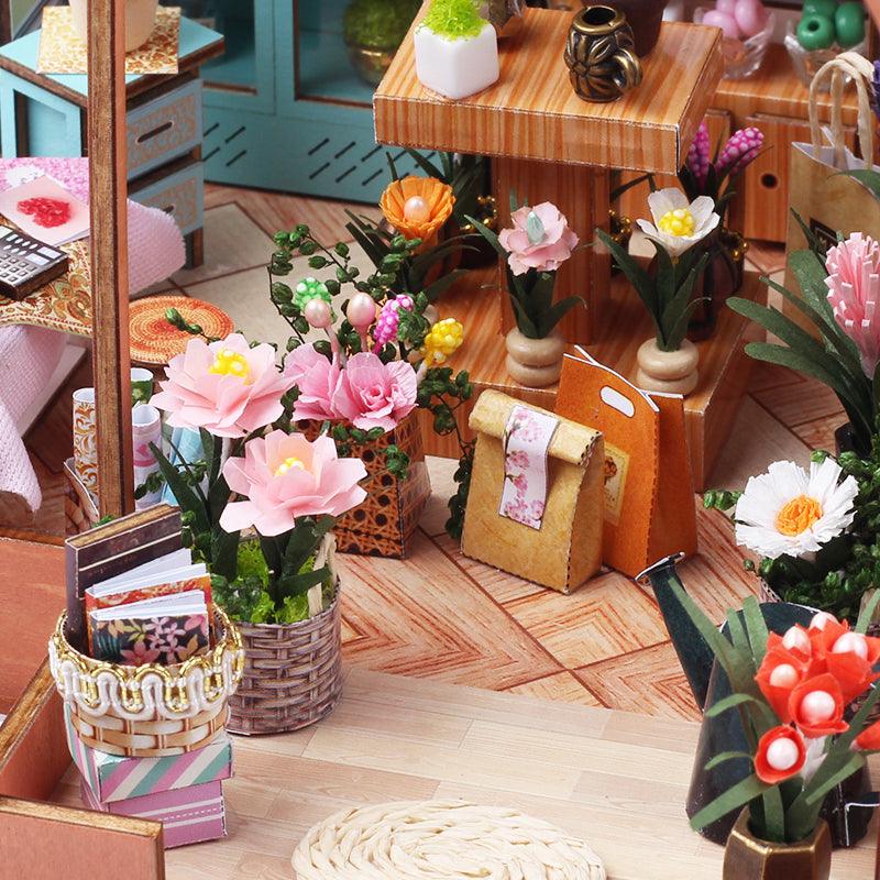 Miniature potted flower bouquets in woven baskets with gift bags, a relaxing 1:24 florist craft project for teens and adults