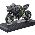 Kawasaki Ninja H2R 1:12 die-cast motorcycle model in zinc alloy on a display base for desk and shelf collectors