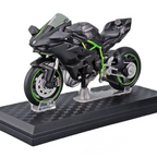 Kawasaki Ninja H2R 1:12 die-cast motorcycle model in zinc alloy on a display base for desk and shelf collectors